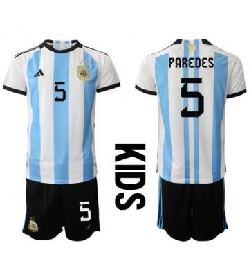 Argentina Leandro Paredes #5 Hjemmebanesæt Børn VM 2022 Kort ærmer (+ korte bukser)